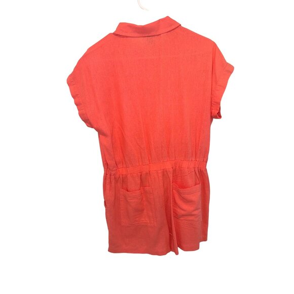 Universal Thread Linen Coral Romper Shorts Short Sleeve Button Front 10 Casual - Picture 3 of 8
